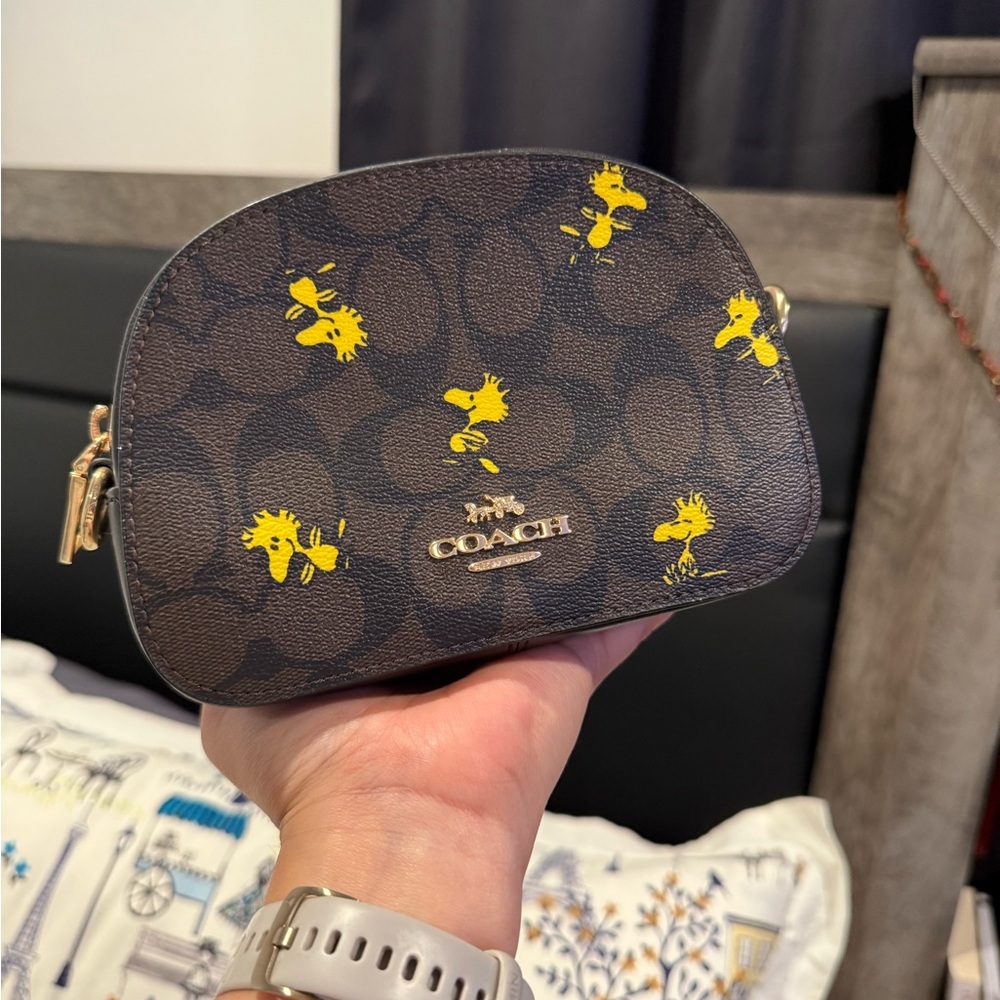 Coach Brown and Yellow Snoopy Print Bag